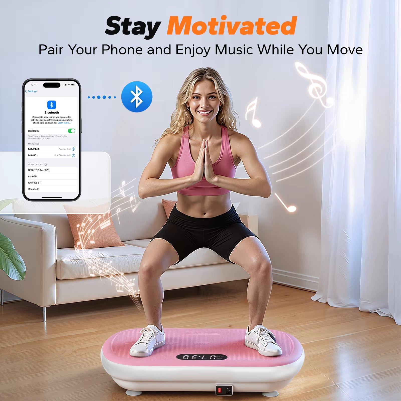 Vibration Plate Exercise Machine Bluetooth and Silicone Pedal Automatic Sensing for Lymphatic Drainage or Weight Loss Fit