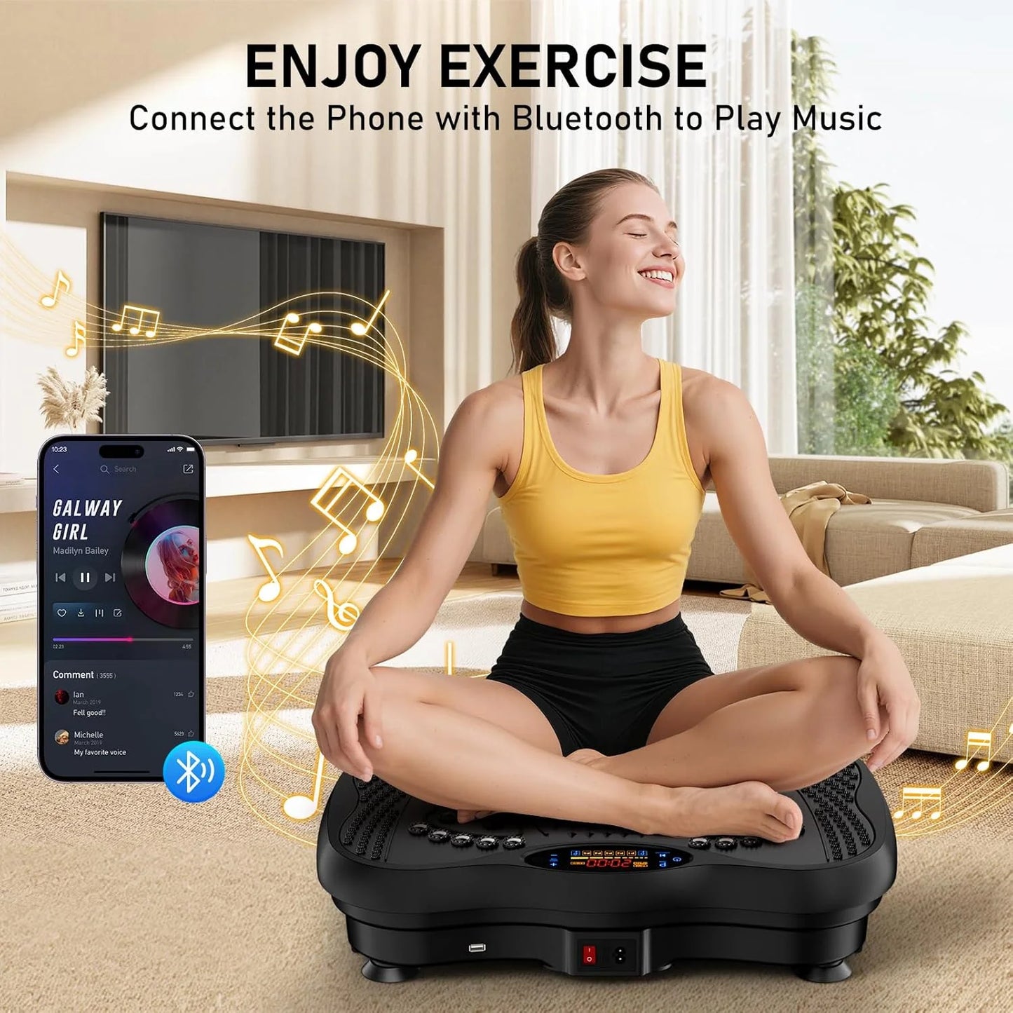 Transform Your Fitness Routine with the GLYLF Vibration Plate Exercise Machine – 130 Levels for Ultimate Full Body Workout, Lymphatic Drainage & Weight Loss, 450 Lbs Capacity with Bluetooth & Resistance Bands