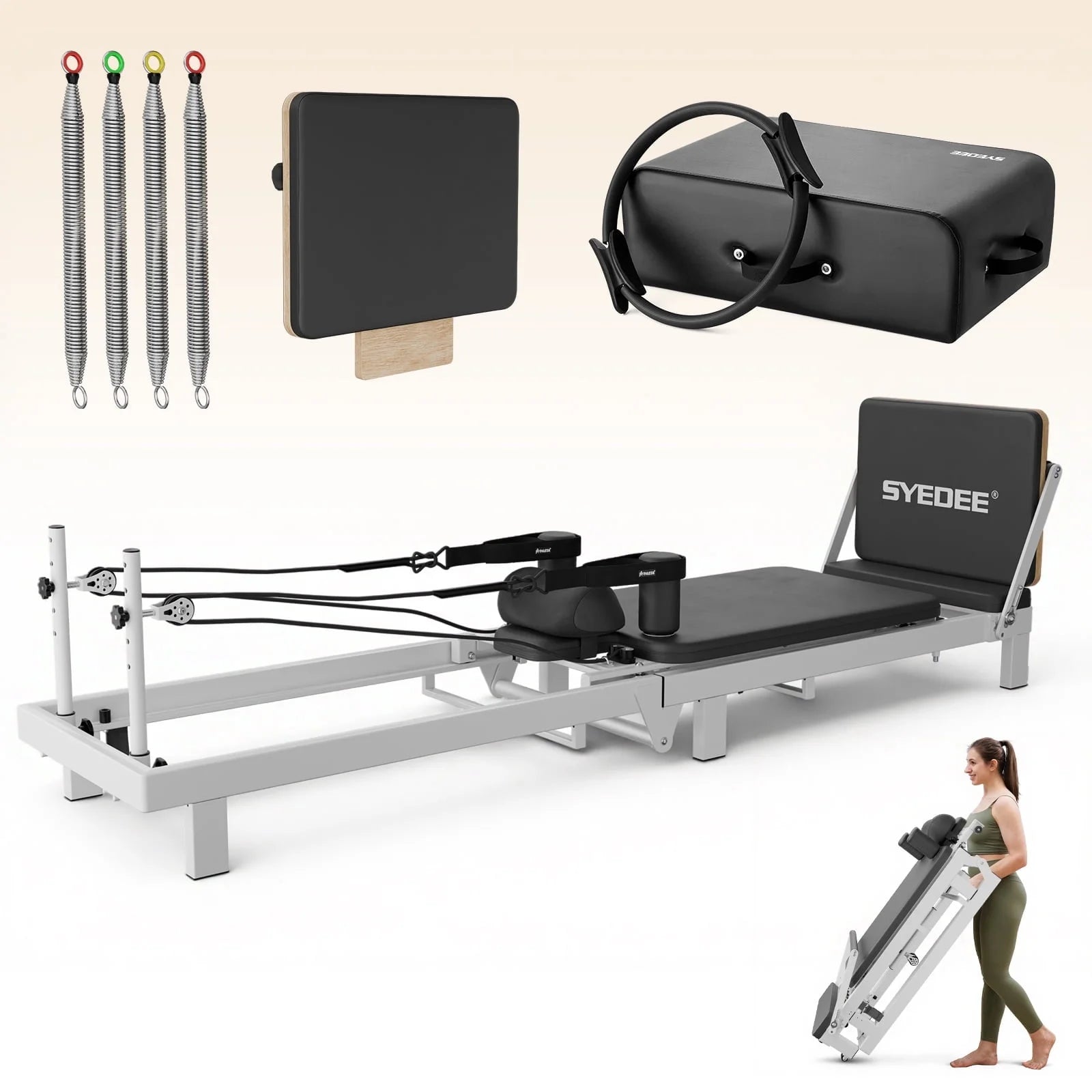 Foldable Pilates Equipment for Home Workouts,Balanced Body Pilates Reformer Machine for Home and Gym, Pilates Exercise Equipment with Jump Board, Pilates Box Set